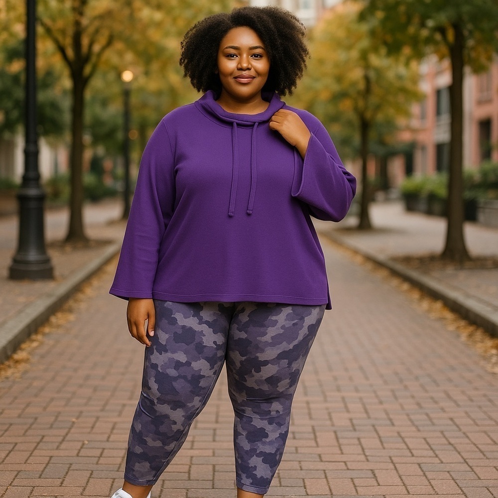 Cato | Plus Size Cowl Neck Tunic Purple Cactus Flower Various Sizes Available.